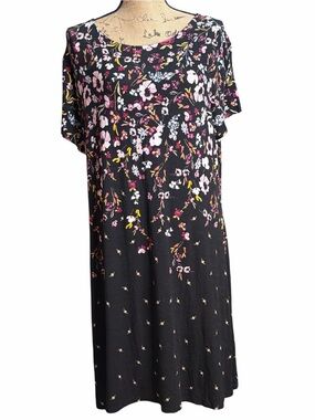 Maurices Black Midi Dress with Pink White & Yellow Floral Print NWT Size X-large